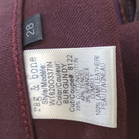 Rag & Bone "Hyde" Half Lamb Leather Half Denim Skinny Jean Burgundy 28 - Picture 4 of 6